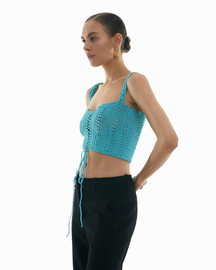 Hand Knitted Top Turquoise