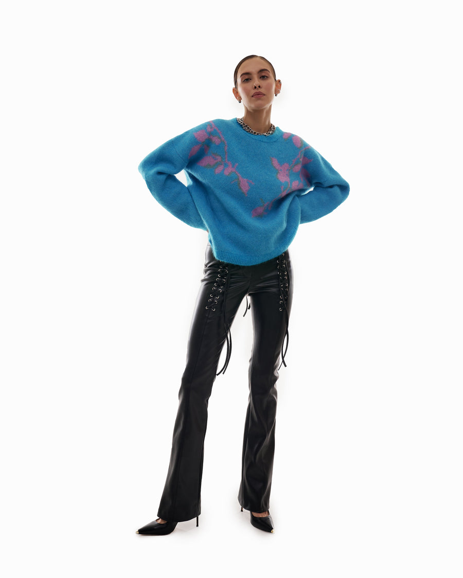 Cyber Jacquard Sweater Turquoise
